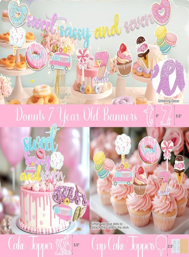 Hombae Sweet Sassy and Seven Birthday Decorations, 7th Birthday Decorations for Girls, Donut Theme Birthday Supplies with Banner Cake Topper Balloon for Ice Cream Sweet Candy 7 Year Old Birthday - Image 4